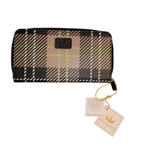 Baekgaard Wallet NWT 7.5" x 4" Black Tan White Green